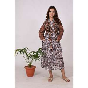 Bata de Kimono con estampado de bloques florales hecha a mano para mujer, vestido de salón bohemio, algodón indio ecológico, 100%, suave, lavable, otoño Natural - Product Image 1