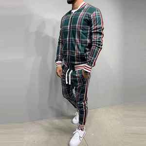 Conjunto de chándal deportivo para hombre, chaqueta deportiva a cuadros y pantalones de chándal, traje de entrenamiento de gimnasio, ropa deportiva personalizada para hombre - Product Image 4