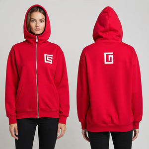 Sudaderas con capucha y cremallera con logotipo personalizado para mujer Chaqueta con capucha de lana informal con manga larga y 100% algodón Sólido Liso Transpirable-suave - Product Image 3