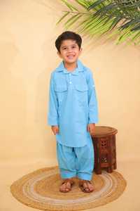 Conjunto de ropa de niño de 2 piezas étnico indio tradicional Pathani Kurta pijama Achkan Sherwani para festivales de boda 2 niños - Product Image 2