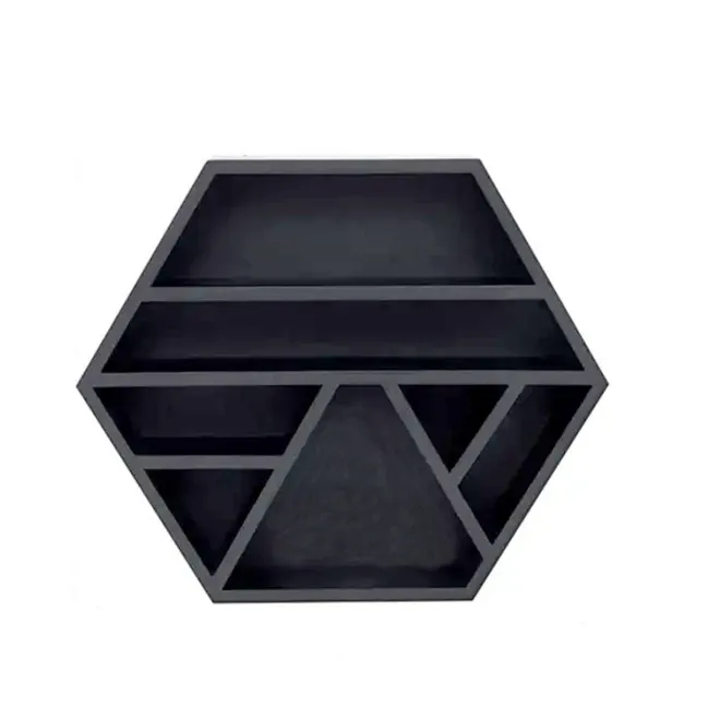 Natural Wood Hexagon Crystal Display Shelf Decorative Wall Shelves Custom Gothic Black Painted Wooden Geometric Floating Shelves