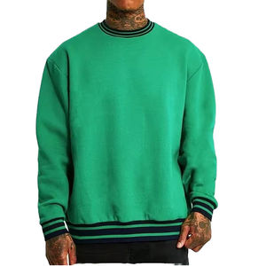 Pull à col rond pour homme tendance, épaules tombantes, grande taille, uni, col montant, bas rayé, mélange coton et polyester, logo personnalisé - Product Image 5