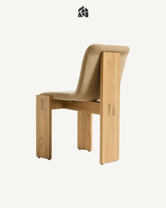 Silla de Comedor Escultural Contemporánea Tapizada en Tela Beige con Estructura de Madera de Teca Sólida, Silla Lateral Moderna Ecológica para el Hogar - Product Image 3