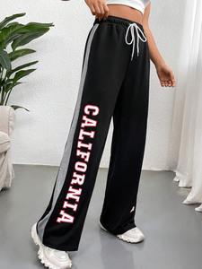 Pantalon large taille haute pour femme, couleur unie, décontracté, coupe droite - Product Image 2