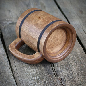 Produit le plus vendu bois naturel brillant poli taille personnalisée tasse en acier inoxydable tasse à bière en bois avec poignée vaisselle but - Product Image 5