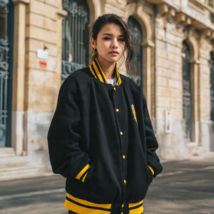 Chaquetas Varsity Extra Grandes para Mujer, Chaqueta Varsity Holgada con Hombros Caídos, Chaqueta Varsity de Lana para Mujer, Abrigo Varsity con Mangas de Lana para Mujer - Product Image 1