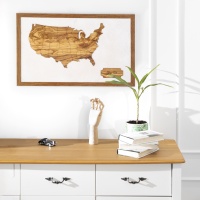 ArtisRaw Art mural en bois d'olivier fait main, écologique, personnalisable, design Art Déco, carte du monde, cadre brun clair, décoration murale suspendue