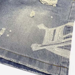 Nueva alta calidad Vintage azul claro lavado suave algodón 3D bolsillos hombres Denim impresión personalizada Streetwear verano Pantalones cortos rectos - Product Image 4