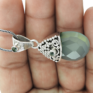 Pendentif délicat pour les fêtes d'anniversaires 925 argent Sterling calcédoine naturelle pierre précieuse Look chic pendentif de luxe bijoux faits à la main - Product Image 3