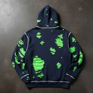 Sweat à capuche pour homme en molleton épais délavé à l'acide, avec logo personnalisé, broderie délavée, couleur personnalisée, pour l'hiver - Product Image 2