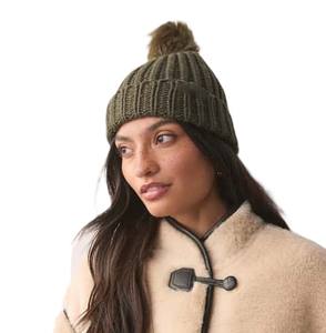 Gorro con pompón de Color sólido de alta calidad para mujer, cómodo gorro acanalado de invierno para impresión Digital al aire libre - Product Image 1