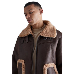 Vestes en cuir à col Sherpa zippé d'hiver de haute qualité OEM/Vente en gros d'usine de nouvelle arrivée Vestes Sherpa personnalisées pour hommes - Product Image 3