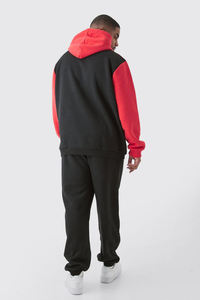 Men's Casual Style Color Block <b>Hoodie</b> in <b>Red</b> and Black Cozy Fabric with Front Pocket Everyday Comfort Washed Technics - Product Image 3