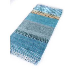 Alfombra Manchaha Lub-20 Azul, Tejida a Mano con Lana y Seda, Diseño Geométrico Abstracto para el Hogar, Rectangular, para Pasillo, Habitación, Estilo Patchwork - Product Image 2