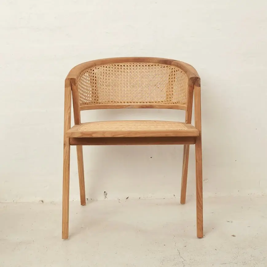 Sedia da pranzo in legno di buona qualità con gambe in legno di Design per mobili per la casa in stile moderno intrecciato in canna di Rattan naturale