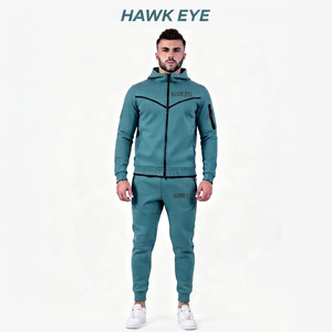 Ensemble de survêtement respirant pour homme Hawk Eye Sports, sweat à capuche en molleton fin 300g, coupe ajustée, avec fermeture boutonnée sur toute la longueur - Product Image 4