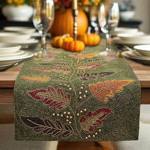 Christmas Decorative and Leaves Design Beaded <b>Runner</b> Placemat <b>Dining</b> <b>Table</b> Fancy Mat Handmade Decorative <b>Runners</b> for Wedding - Product Image 2