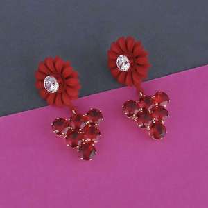 Urthn Floral Red Austrian Stone Dangler <b>Earrings</b> <b>Fashion</b> <b>Drop</b> Design-1315713B - Product Image 1