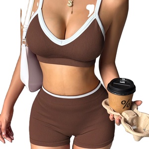 Conjunto Deportivo para Mujer, Top Corto y Pantalones Cortos de Cintura Alta, Transpirable y Ecológico, para Yoga, Gimnasio, Ejercicio y Uso Diario - Product Image 1