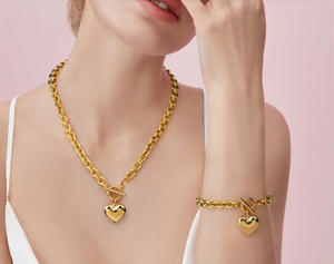 Collier en acier inoxydable plaqué or 18 carats, colliers en forme de cœur d'amour, Bracelets stéréoscopiques en forme de cœur ou de fermoir, cadeau pour femmes - Product Image 6