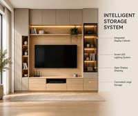 Meuble TV mural moderne de luxe KEJIA avec éclairage LED, finition bois, pour salon