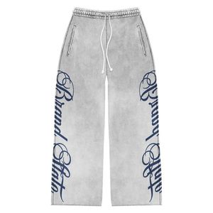 Pantalones de chándal de algodón grueso desteñidos con lavado ácido personalizados para hombre, pantalones de chándal con diamantes de imitación y logotipo bordado 3D Puff DTG - Product Image 6