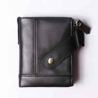 Dompet kulit asli model Vintage untuk pria, dompet kulit asli, dompet rantai kulit asli, penyimpan kartu penghalang RFID, dengan tombol ritsleting, pendek, untuk pria