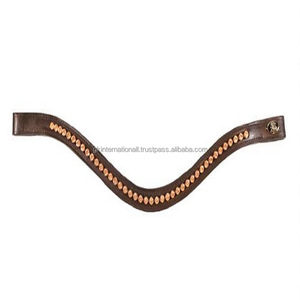 Customized Logo <b>Snap</b> Adjustable Handmade Wave Shape Empty Channel Leather Horse brow <b>band</b> With 1 Row Golden Crystals Bling - Product Image 2