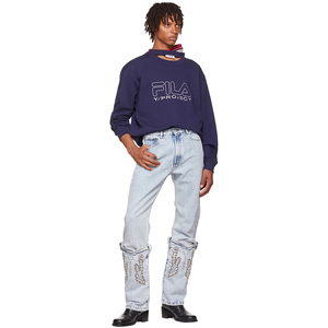 กางเกงยีนส์ของผู้ชายกางเกงเอวสูงกลางกลางแจ้งดีไซน์ปักลายสีน้ำเงินกางเกงที่ขายดีที่สุด - Product Image 3