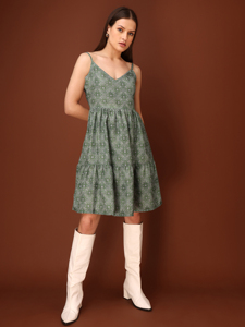 เดรสเข้ารูปพิมพ์ลาย & ชุดเดรสผ้าฝ้ายผสมเหนือเข่าแขนกุดลายหัวใจ - Product Image 5