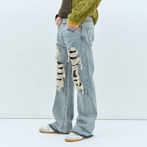 Men Hollow Out Ripped Denim <b>Jeans</b> Winter Button Fly Casual Fashion Streetwear Stylish Pants <b>Women</b> Denim <b>Jeans</b> - Product Image 3