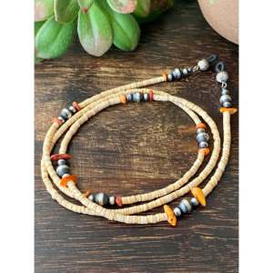 Navajo Handmade Multi-Stone and Sterling <b>Silver</b> Eyeglass Chain with Coral Stone As Main Attraction - Product Image 2