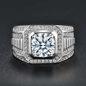 NOVAMART Fine Elegant <b>Silver</b> <b>Ring</b> for <b>Men</b> Hallmarked with Classic Diamond Fashionable Inlay Casual Trendy Style Free Size Perfec - Product Image 3