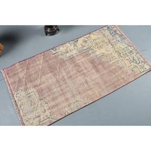 Vintage Turkish <b>Rug</b> 2.3 X 4.2ft Beige Purple Large Area Woolen Patchwork Abstract Rectangle Design for <b>Hallway</b> Latex Room <b>Rug</b> - Product Image 2