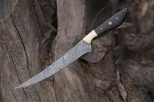 Couteau de pêche personnalisé fait main Jexmoo, lame en acier Damas, couteau à fileter avec étui en cuir, cadeau pour pêcheur - Product Image 3