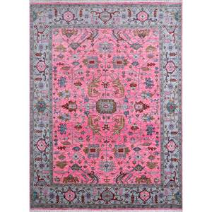 Alfombras de Lana Anudadas a Mano Cyanna 9x12, Rectangulares con Medallón Rosa y Morado, para Decoración de Sala de Estar - Modelo Skwl-259 - Product Image 1
