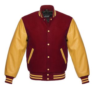 Chaqueta de lana de béisbol Varsity Letterman Bomber y mangas de cuero genuino - Product Image 3