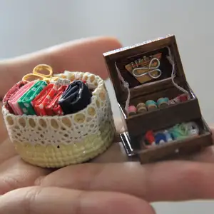 Miniature Dollhouse 1:12 and 1:6 Scale Mini Rattan Sewing Basket for Kids Play House