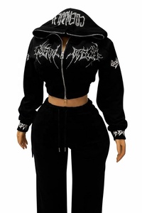 Nouvel ensemble de survêtement streetwear en strass, sweat à capuche zippé intégral en cristal, pantalon de jogging ample, style gothique unisexe, survêtement noir - Product Image 2
