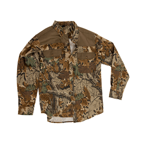최신 긴 소매 맞춤형 도매 폴리에스터 스판덱스 남성용 낚시 하이킹 셔츠 카모 인쇄 야외 대피소 사용 낚시 셔츠 - Product Image 1