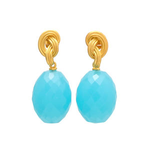 Ensemble de boucles d'oreilles uniques plaquées or avec accents de pierres précieuses bleues pour femme et fille - Product Image 1