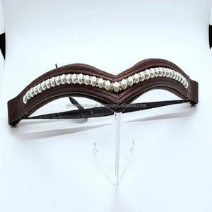 High Quality Empty Channel Dressage Brow Band for Horse with Cow Softy Padding Edge Stitching & Pearls Crystals Bling Brow Band - Product Image 4