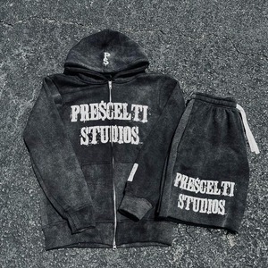 Survêtements vintage de haute qualité Ensemble short et capuche Fabricant de vêtements personnalisés Ensemble short et capuche délavés à l'acide Respirant - Product Image 3