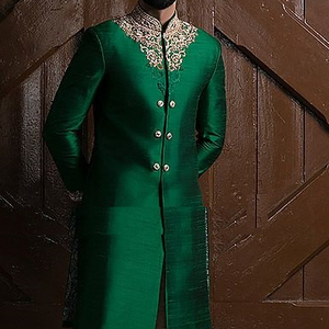 NEW---DESIGNER of ZARDOZI EMBROIDERY on DARK GREEN SHERWANI & ALSO MATCHING SHOE WITH DRESS for PARTY-WEAR/WEDDING@2022 - Product Image 1