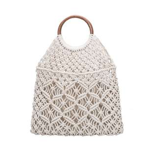 Sac en macramé fait main, sac de plage tissé tendance, logo, tissu en coton écologique, bouton ouvert, broderie, perles, chaînes - Product Image 1