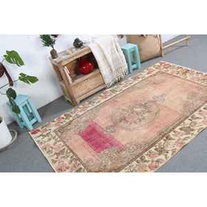 Alfombra de 4.4x6.9 pies, Alfombra Turca Vintage, Alfombra Sólida Rosa Marrón - Product Image 3