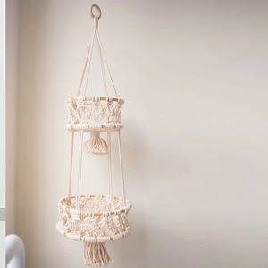 <b>White</b> Macrame <b>Hanging</b> <b>Basket</b> For Vegetables Fruits Kitchen Storage And Natural Boho Home Kitchen Decor Use From India - Product Image 4