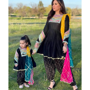 OEM Service 100% High Quality Afghani Style <strong>Mother</strong> Daughter Set Embroidered <strong>Lace</strong> <strong>Dress</strong> Floral Patchwork Traditional Women's Sets