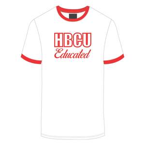 HBCU hommes instruits Chenille contraste garniture sonnerie t-shirt blanc avec des lettres brodées rouges doux coton collégial vêtements - Product Image 2