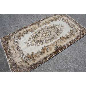 Alfombra turca clásica Beige marrón tradicional Vintage de 3,7x6,9 pies de lana de tejido plano de látex de retazos para espacio rectangular de pasillo - Product Image 4